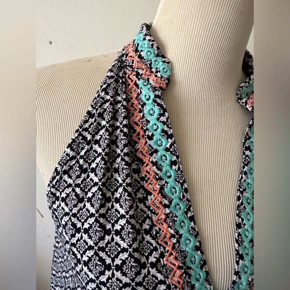 THML women’s large artsy leaf print bohemian embroidered accented shift dress - Picture 3 of 10